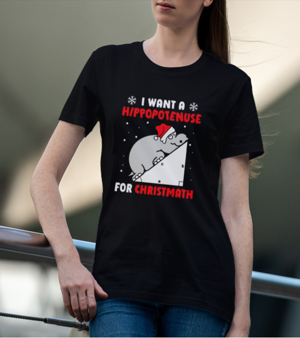 I Want A Hippopotenuse For Christmath Santa Hippo Geometry T-Shirt