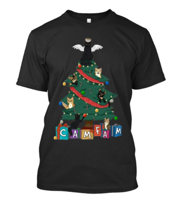 Cam Fam Christmas Cats On Festive Tree With Presents T-Shirt