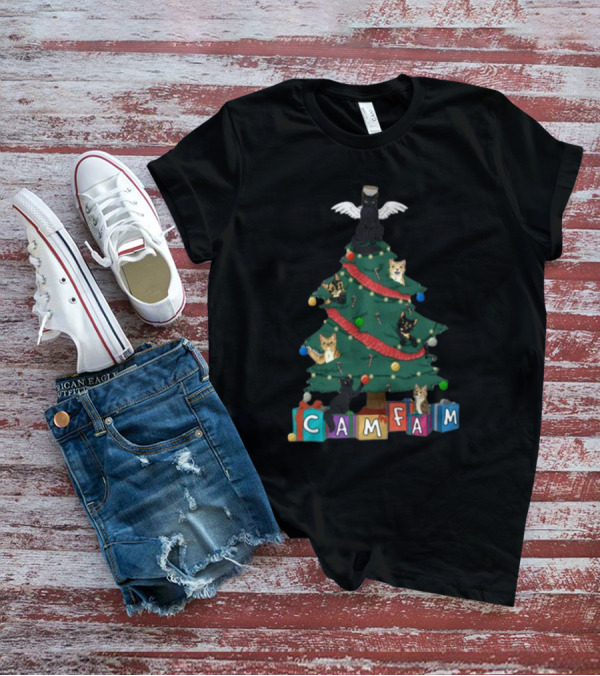 Cam Fam Christmas Cats On Festive Tree With Presents T-Shirt