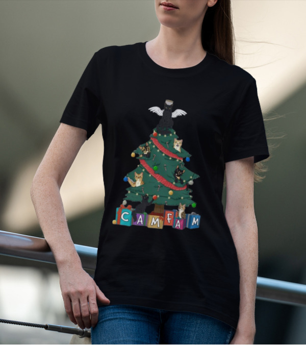 Cam Fam Christmas Cats On Festive Tree With Presents T-Shirt