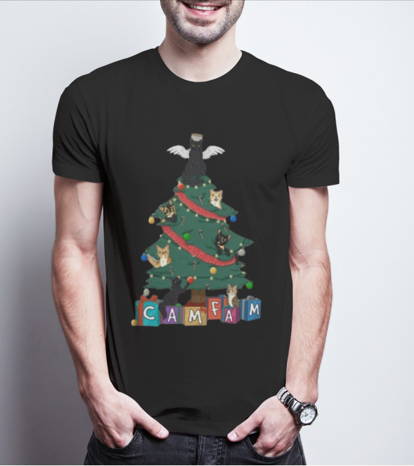 Cam Fam Christmas Cats On Festive Tree With Presents T-Shirt