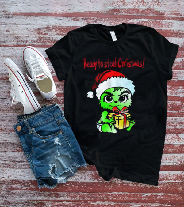Cathygraphics3 Ready To Steal Christmas Green Santa Hat Gift T-Shirt