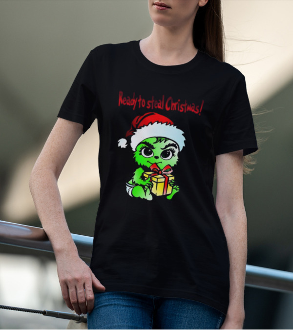Cathygraphics3 Ready To Steal Christmas Green Santa Hat Gift T-Shirt