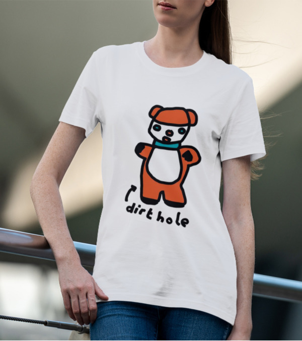 Dirthole Bear Illustration With Orange Outfit And Black Hat T-Shirt