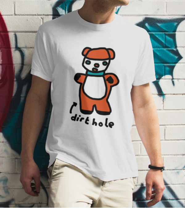 Dirthole Bear Illustration With Orange Outfit And Black Hat T-Shirt
