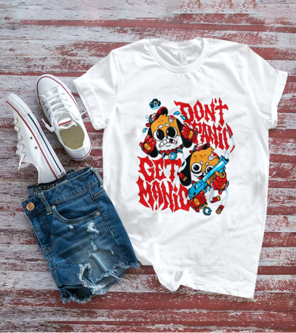 Don't Panic Get Manic Cartoon Characters With Colorful Styling And Playful T-Shirt
