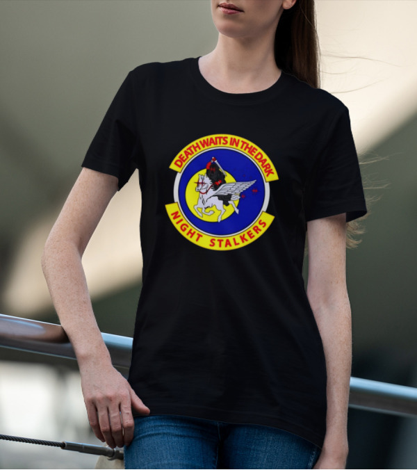 Death Waits In The Dark Night Stalkers Pegasus Emblem T-Shirt