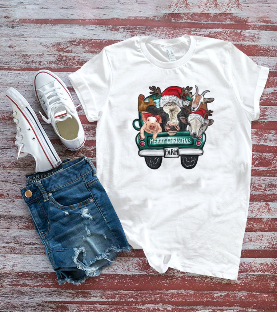 Simply Sage Market Women's Merry Christmas Farm Truck Animals T-Shirt