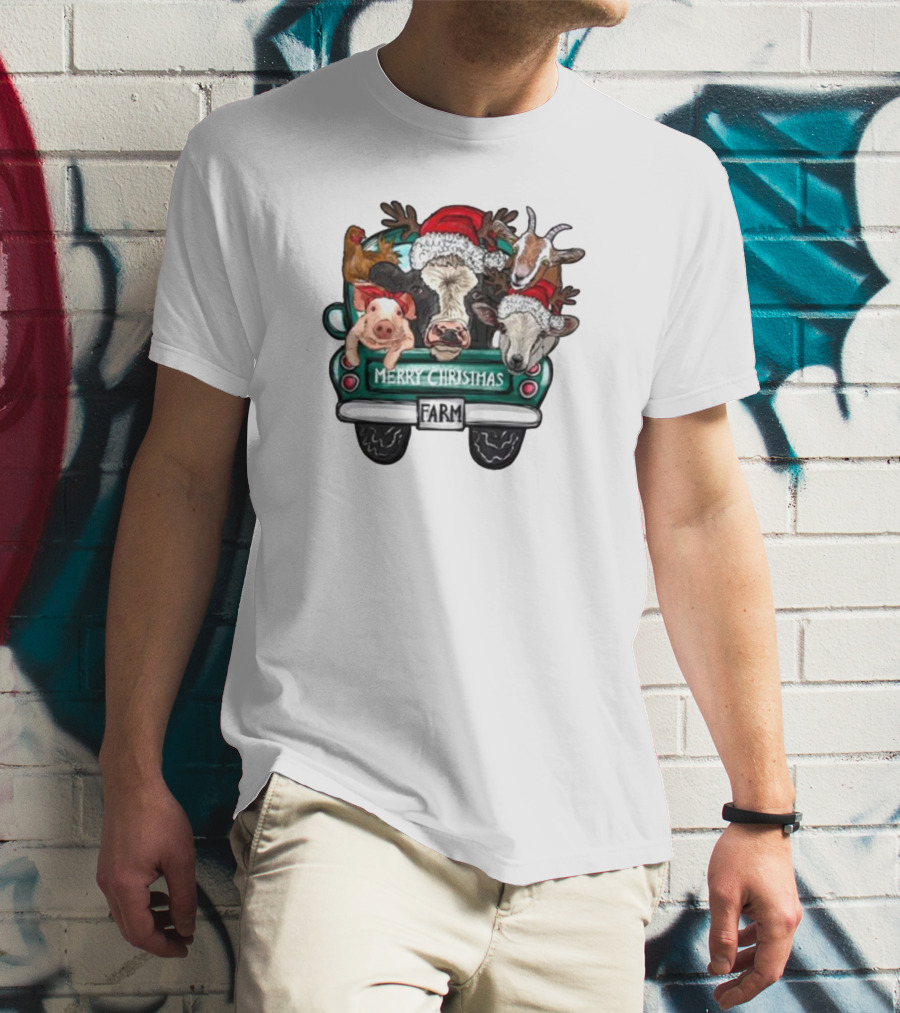 Simply Sage Market Women's Merry Christmas Farm Truck Animals T-Shirt