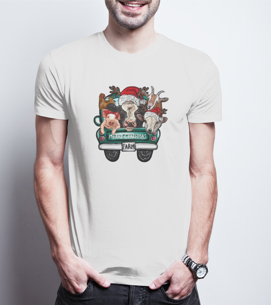 Simply Sage Market Women's Merry Christmas Farm Truck Animals T-Shirt