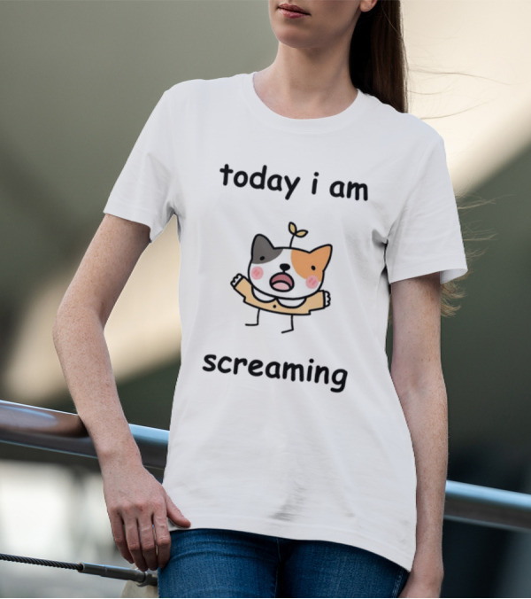 Today I Am Screaming Corgi Cartoon With Leaf Sprout T-Shirt