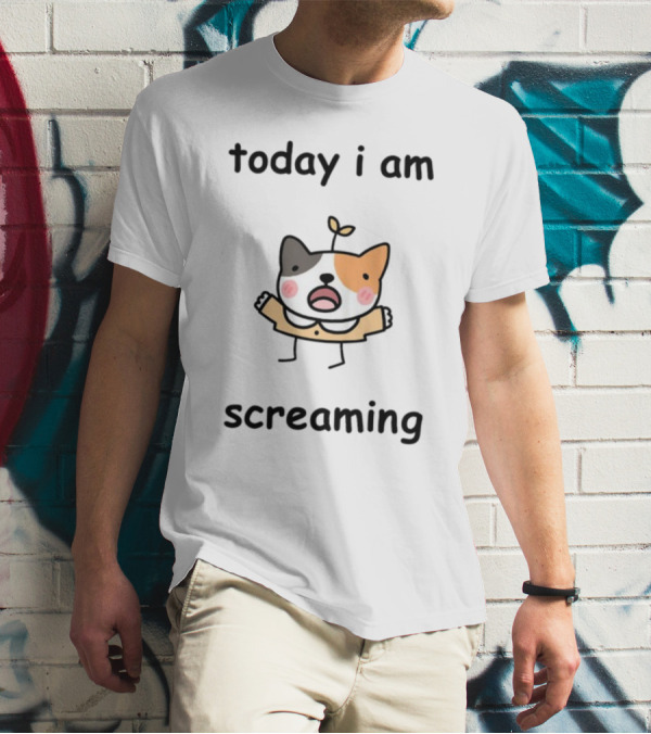 Today I Am Screaming Corgi Cartoon With Leaf Sprout T-Shirt