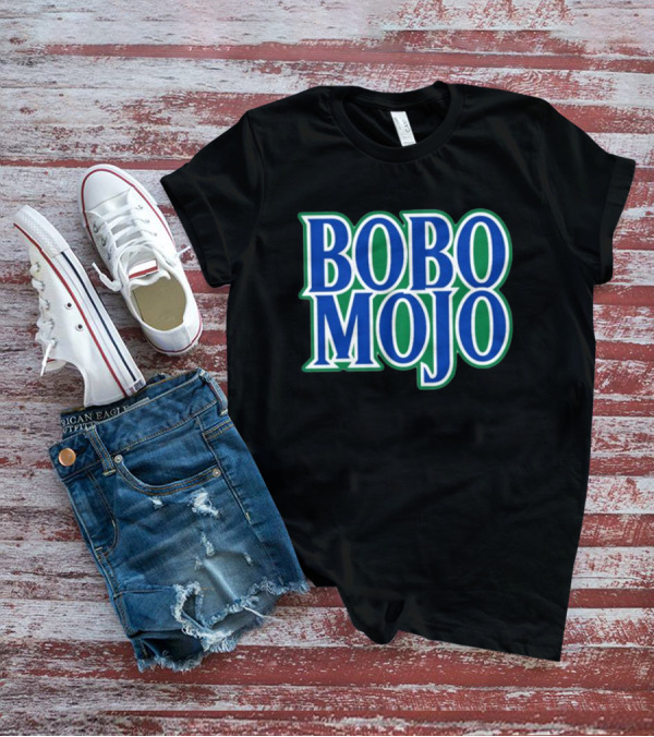 BOBO MOJO Retro Bold Blue And Green Text T-Shirt