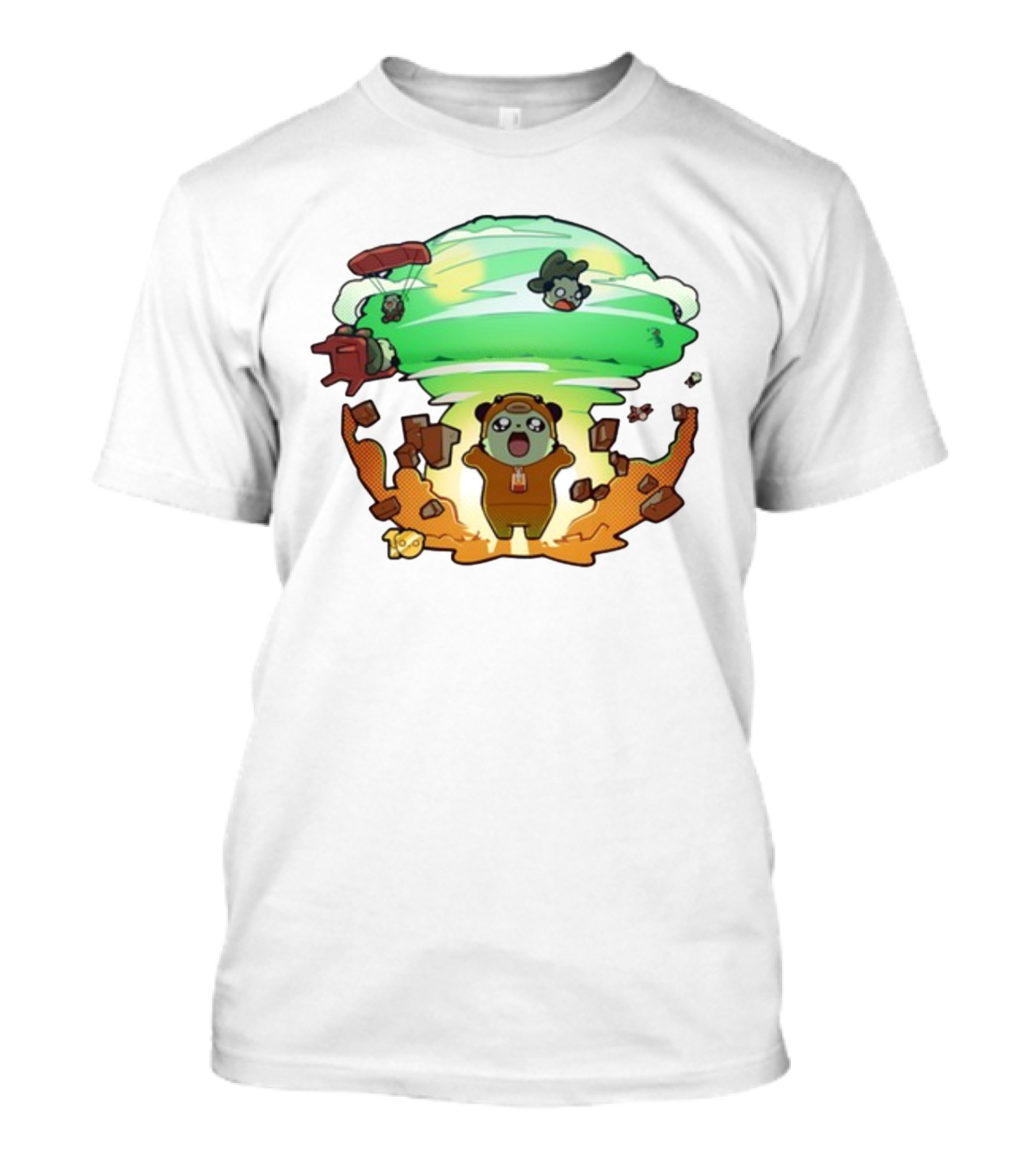 Roo Bahroo 10Th Anniversary Explosive Celebration With Cute Bear Figures And Parachuting Characters T-Shirt