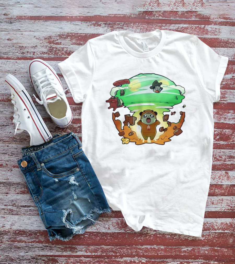 Roo Bahroo 10Th Anniversary Explosive Celebration With Cute Bear Figures And Parachuting Characters T-Shirt