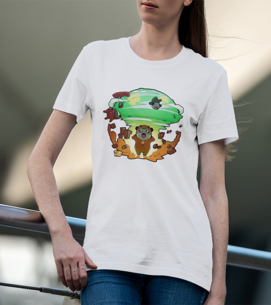 Roo Bahroo 10Th Anniversary Explosive Celebration With Cute Bear Figures And Parachuting Characters T-Shirt