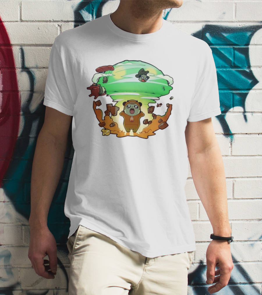 Roo Bahroo 10Th Anniversary Explosive Celebration With Cute Bear Figures And Parachuting Characters T-Shirt