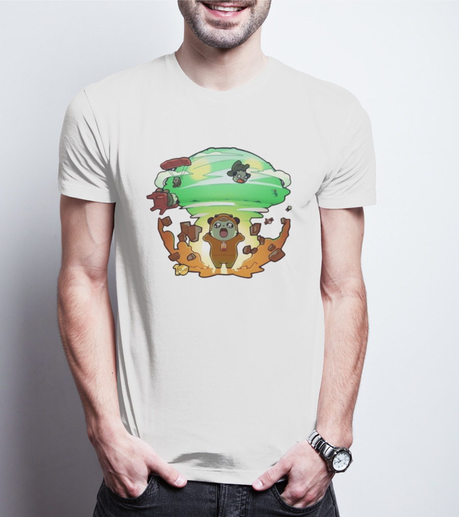 Roo Bahroo 10Th Anniversary Explosive Celebration With Cute Bear Figures And Parachuting Characters T-Shirt