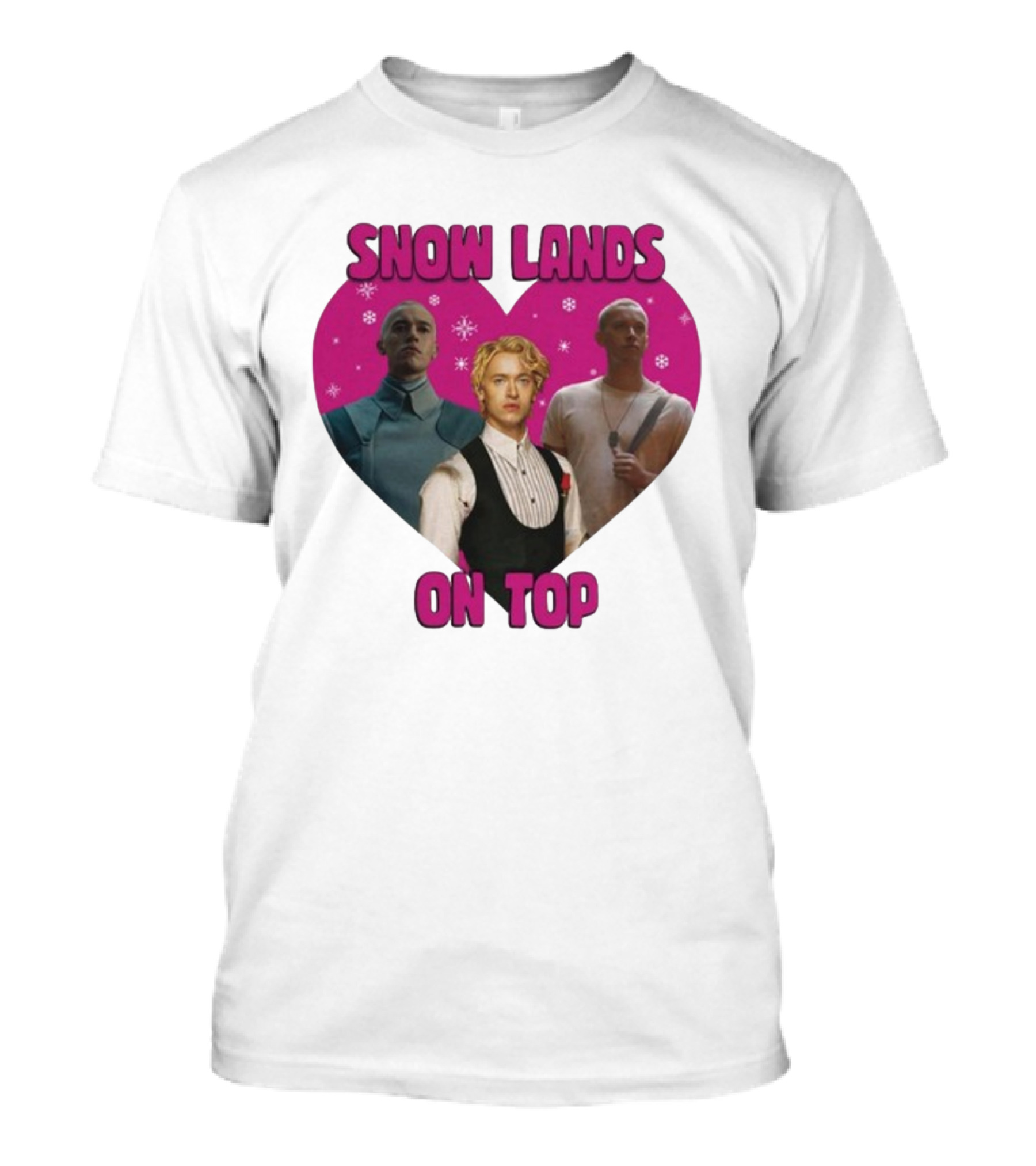 Snow Lands On Top Heart Pink Background Snowflakes T-Shirt