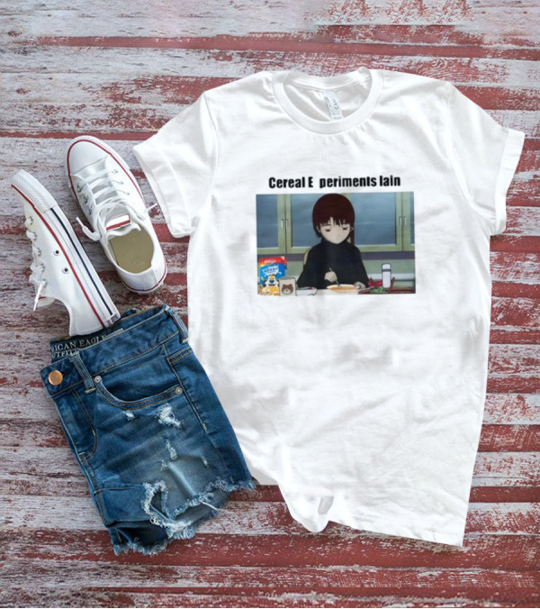 Cereal Experiments Lain Goofyahhtees Breakfast Scene With Cartoon Cereal Box T-Shirt