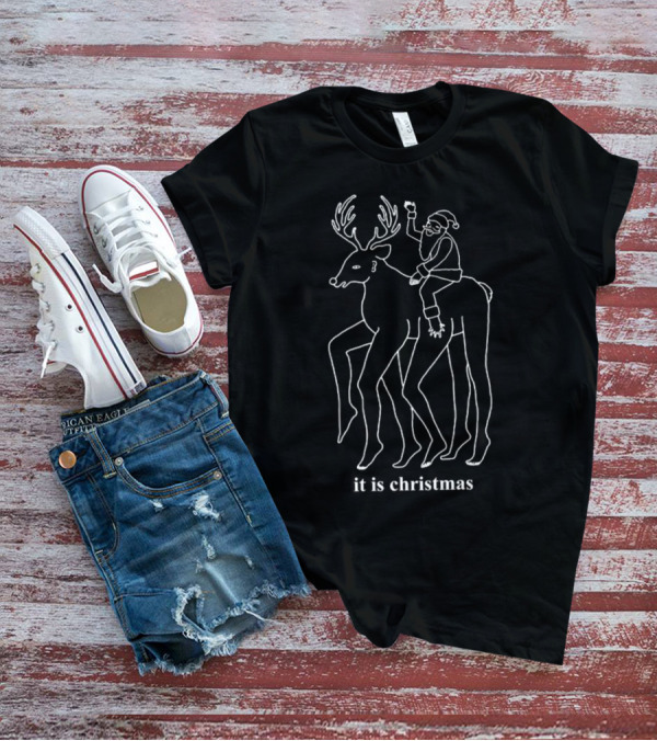 Picturesthatigoneanddone It Is Christmas Santa And Reindeer Line T-Shirt