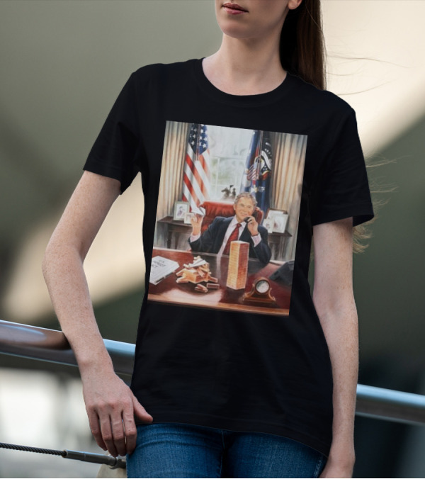 Printify George Bush Jenga Towers In Oval Office T-Shirt