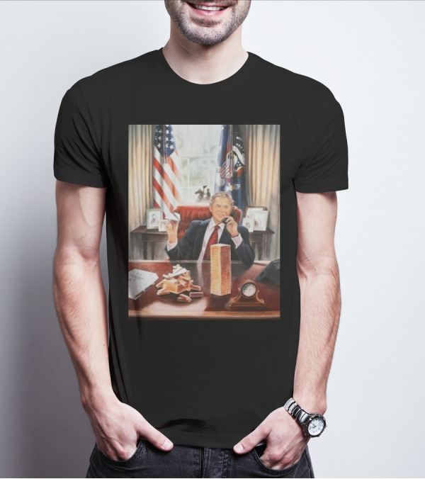 Printify George Bush Jenga Towers In Oval Office T-Shirt