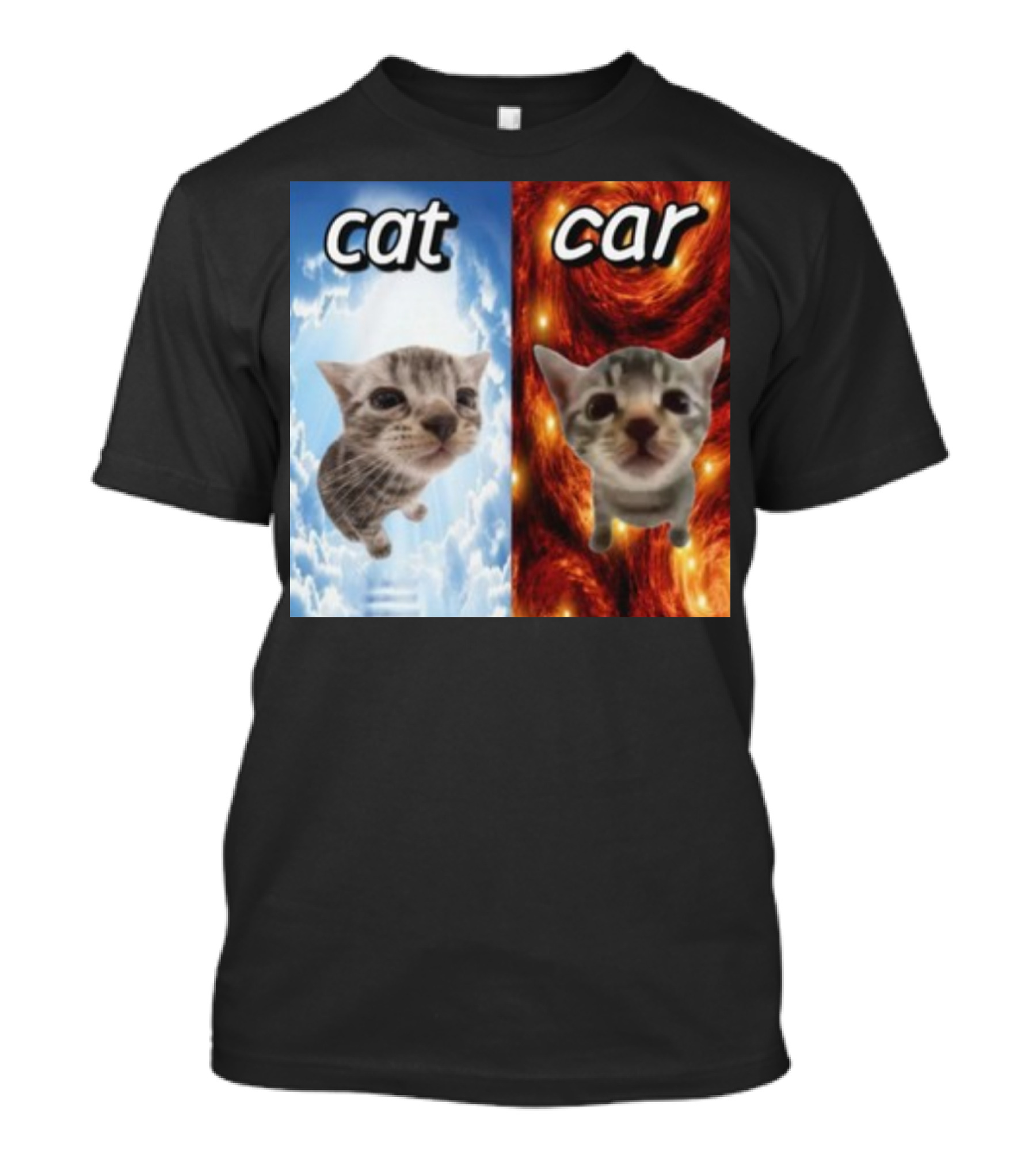 Cringeytees Cat Car Kitten Showdown Sky Vs Swirl Background T-Shirt