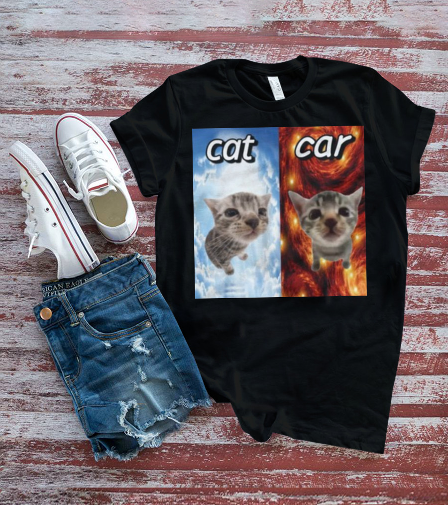 Cringeytees Cat Car Kitten Showdown Sky Vs Swirl Background T-Shirt
