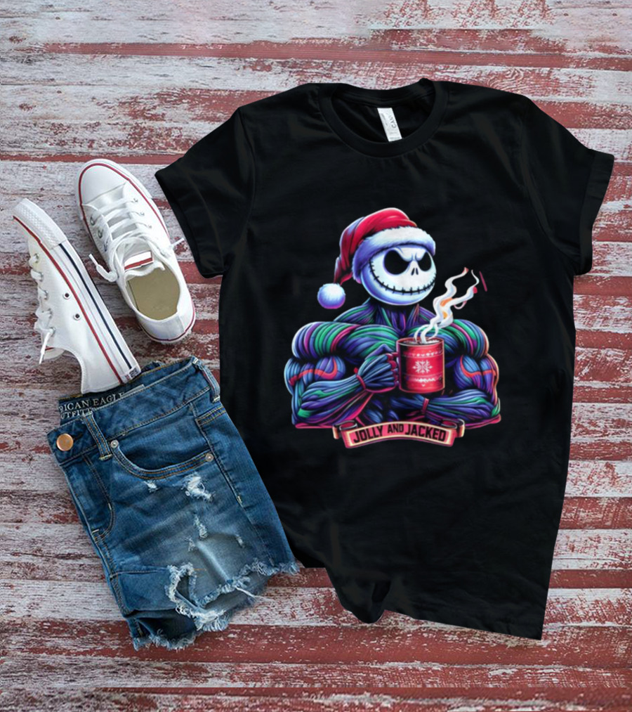 Jolly And Jacked Beyond Average Training Apparel Santa Skeleton Muscle Mug T-Shirt