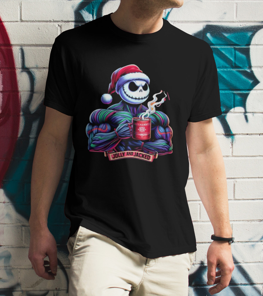 Jolly And Jacked Beyond Average Training Apparel Santa Skeleton Muscle Mug T-Shirt
