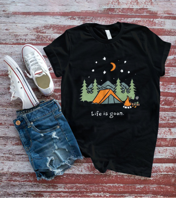 Life Is Goon Camping Adventure With Tent And Campfire Under Stars T-Shirt