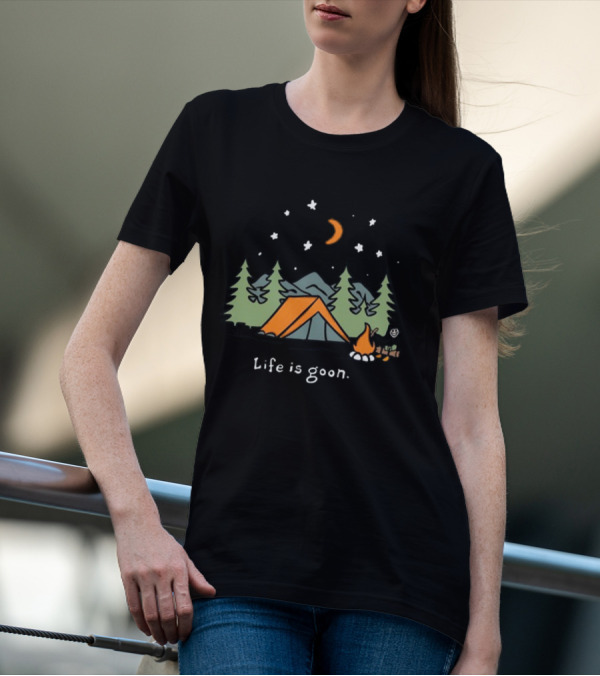 Life Is Goon Camping Adventure With Tent And Campfire Under Stars T-Shirt