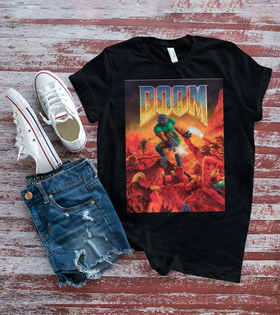Doom 1993 Classic Poster Art Steam Key Retro Action Game T-Shirt