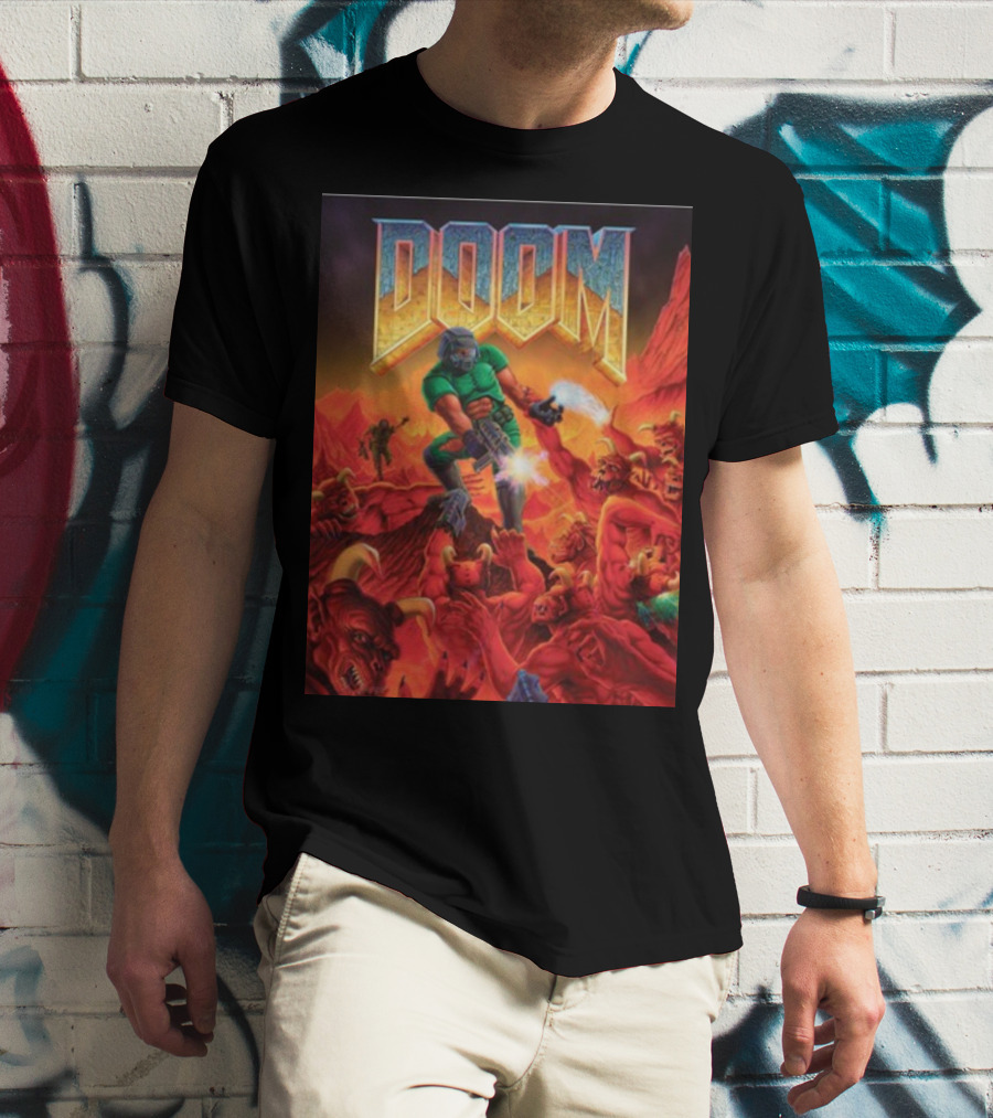 Doom 1993 Classic Poster Art Steam Key Retro Action Game T-Shirt