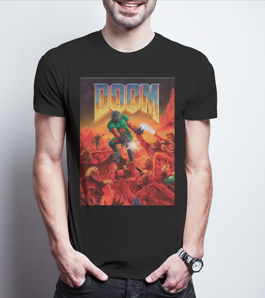 Doom 1993 Classic Poster Art Steam Key Retro Action Game T-Shirt