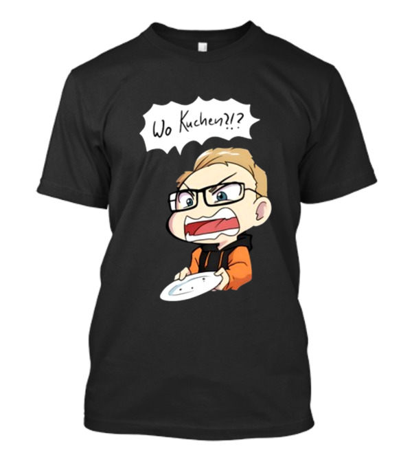 Wo Kuchen?? Comic Character Holding Empty Plate T-Shirt