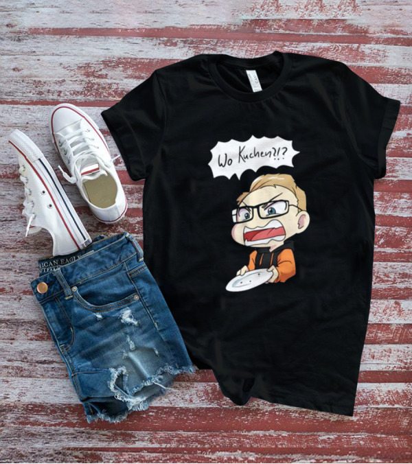 Wo Kuchen?? Comic Character Holding Empty Plate T-Shirt