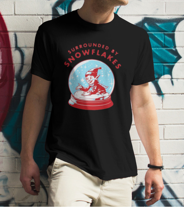 Surrounded By Snowflakes Elf Inside Snow Globe Winter Scene T-Shirt