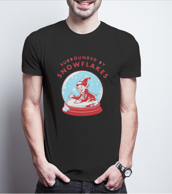 Surrounded By Snowflakes Elf Inside Snow Globe Winter Scene T-Shirt