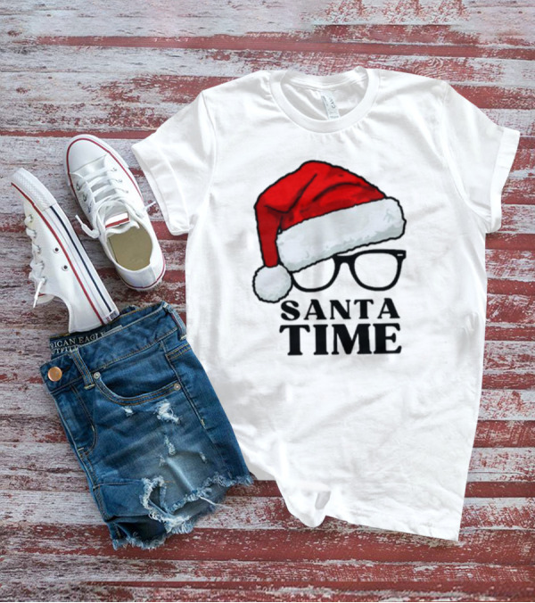 Santa Time With Santa Hat And Glasses T-Shirt