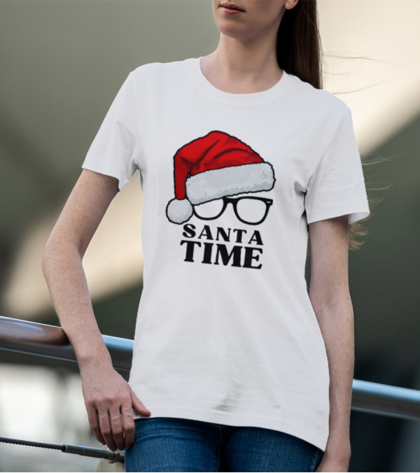 Santa Time With Santa Hat And Glasses T-Shirt