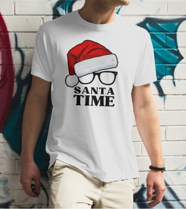 Santa Time With Santa Hat And Glasses T-Shirt
