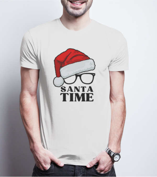 Santa Time With Santa Hat And Glasses T-Shirt