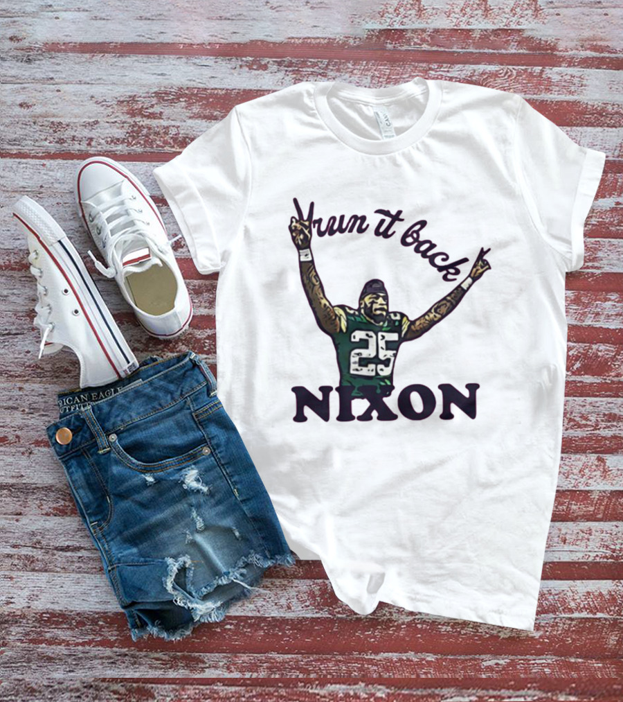 Run It Back Nixon Number 25 Football Victory Pose T-Shirt
