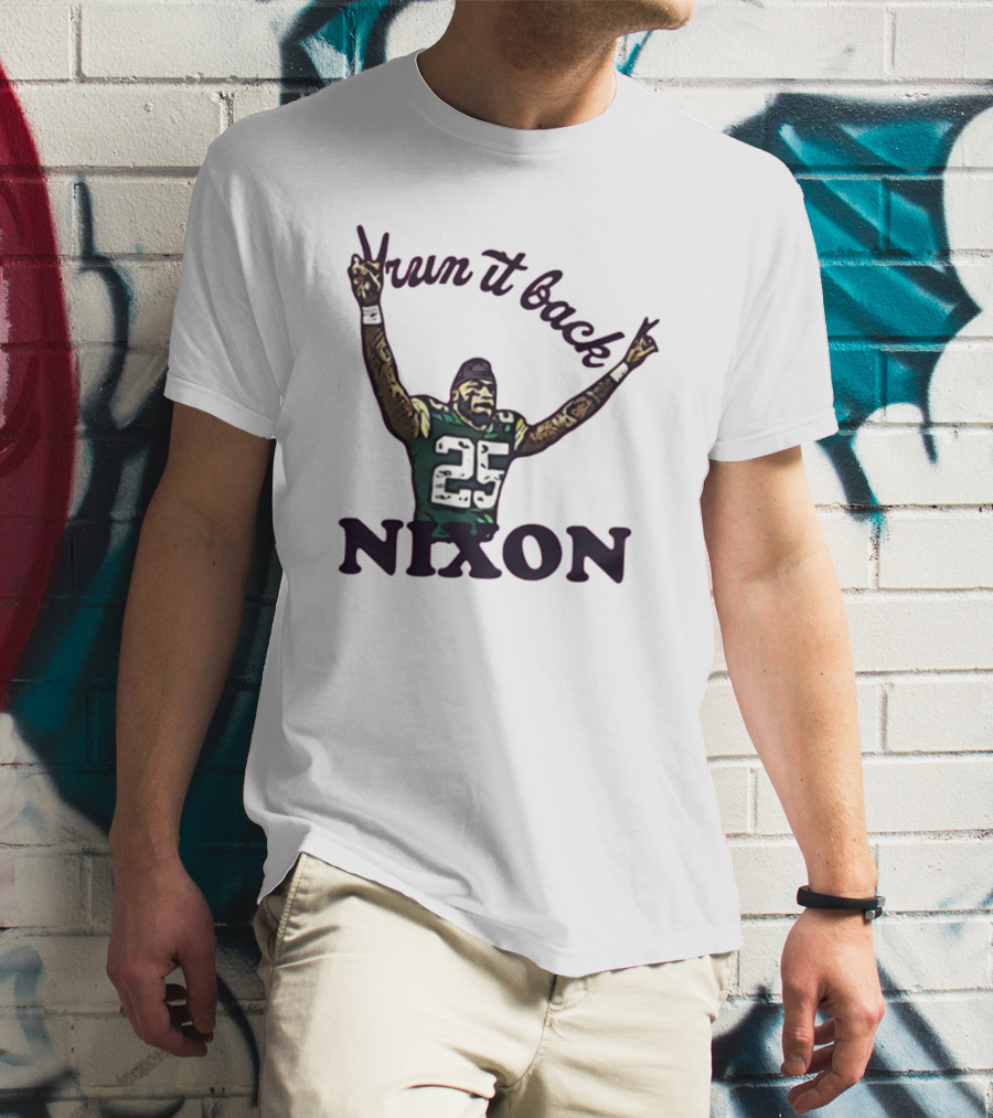 Run It Back Nixon Number 25 Football Victory Pose T-Shirt
