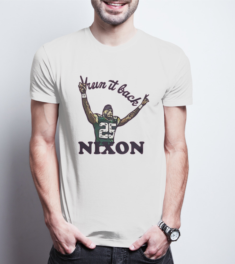 Run It Back Nixon Number 25 Football Victory Pose T-Shirt