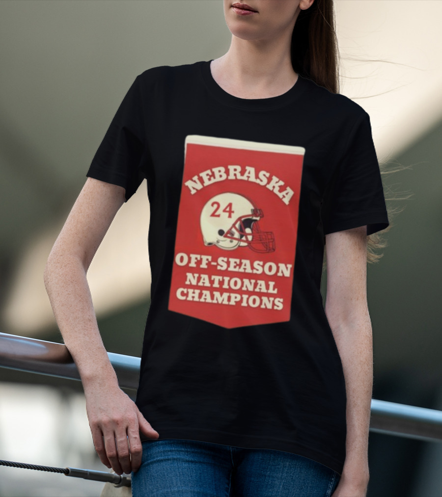 Nebraska Off-Season National Champions Red Helmet Banner T-Shirt