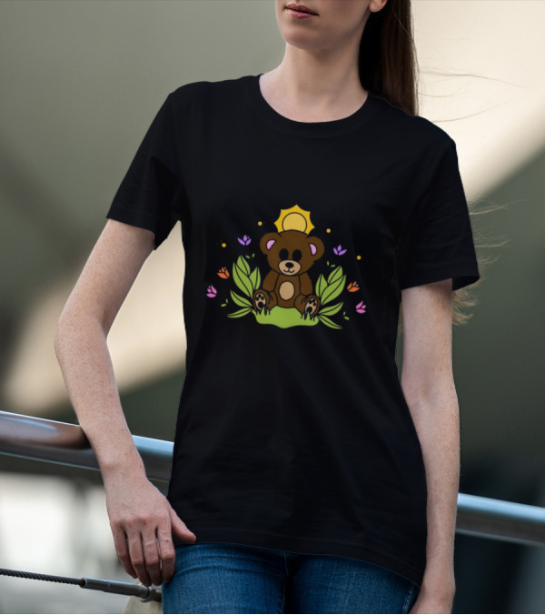 Take It Easy On Yourself Themindfulbutterflyy Bear With Flowers And Sunburst T-Shirt