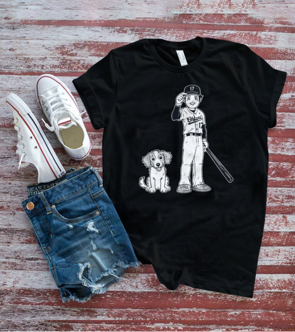 Rotowear Shohei Ohtani 17 Baseball And Dog T-Shirt